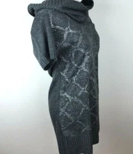 Ab Studio Gray Sweater Dress Tunic Turtleneck Knit Silver Grey M Metallic