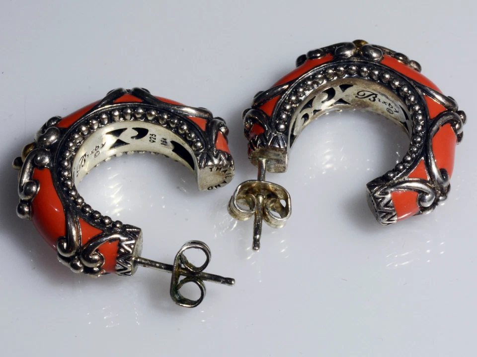 🦋 Pendientes de aro Barbara Bixby Signature floral esmalte rojo plata de ley 18 quilates  Foto 3 de 4