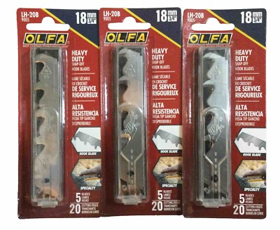 3pk OLFA LH-20B Heavy Duty 18mm Snap-Off Hook Blades For Utility Knife 5ct (M4)