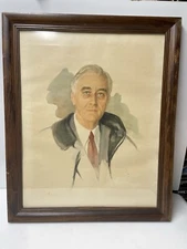 Rare Vtg Large 20x16 Lithograph/Print  Unfinished Portrait Franklin Roosevelt