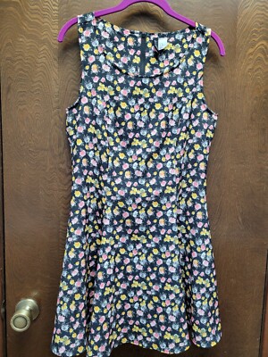 H&M Divided Black Floral Skater Dress Womens Size 12 Sleeveless 