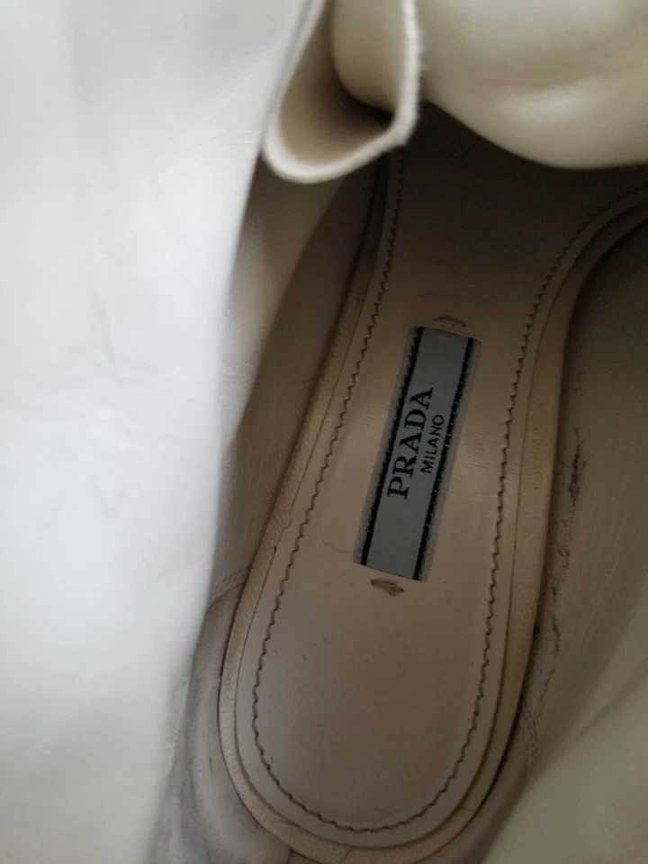 PRADA PIEL FORRADA PIEL DE OVEJA MEDIAS BOTAS ZAPATOS TACÓN US 6.5 Foto 4 de 4