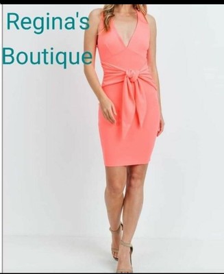 Sexy summer dress for women color coral Party Vestido Casual Para Mujeres S  M L | eBay