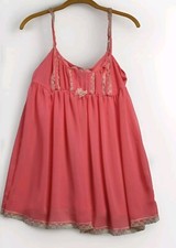 VINTAGE Victorias Secret Baby Doll Top Blouse LACE SILKY PINK NIGHTY Coquette