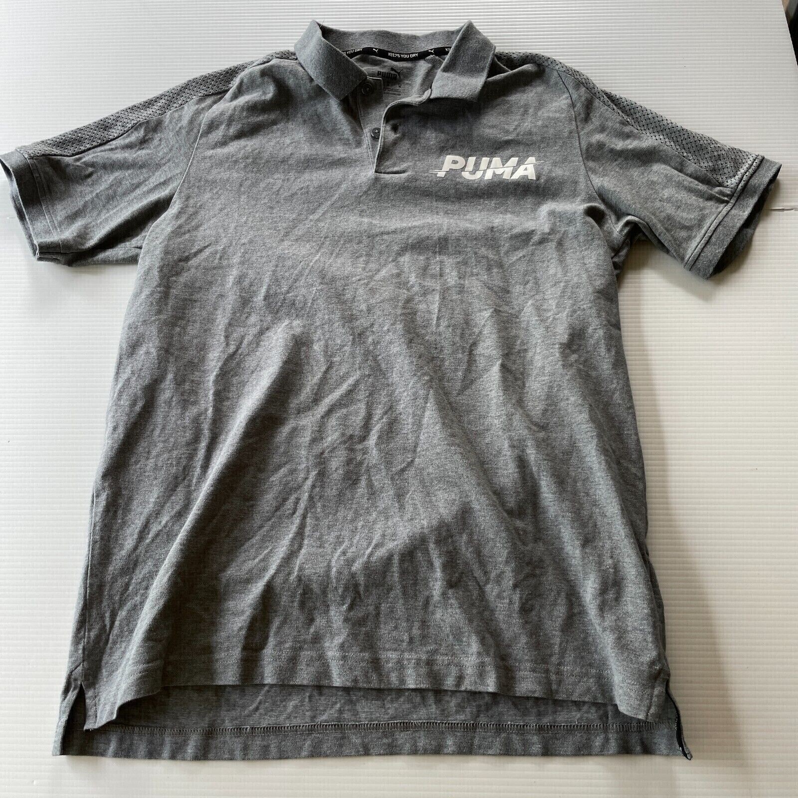 Puma Grey Logo Collared Polo Shirt for Men Size M Sporty Casual Fit