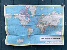 Hammond's International Vintage Old Large Weekly Reader World Wall Map + Africa