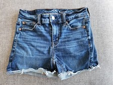 American Eagle Next Level Stretch Hi Rise Shortie Blue Jean Shorts Sz 0