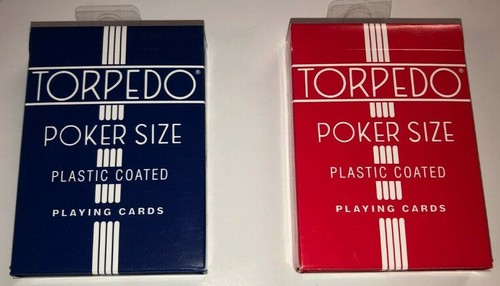 Torpedo Poker Size Red or Blue Deck Plastic Coated Playing Cards Made in the USA - 第 1/5 張圖片