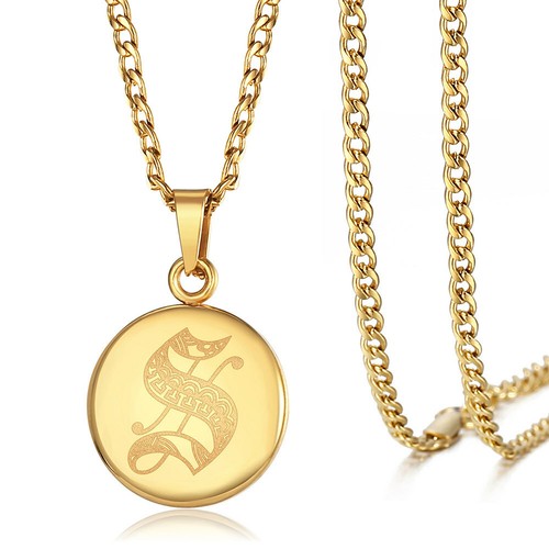 Monogram Initial Letter A-Z Charm Pendant Necklace Gold Plated Stainless Steel