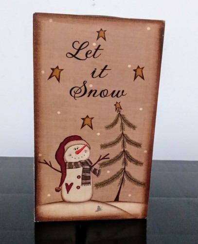 Rustic Primitive Let It Snow Snowman Tealight Candle Holder Country Shabby Decor