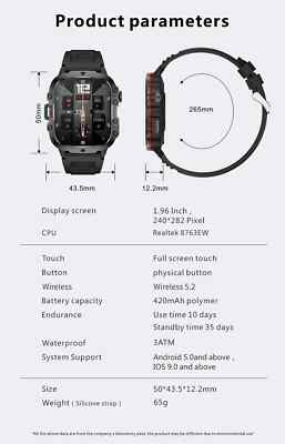 Montre Connectée 1,96 Pouces AMOLED - Appel Bluetooth GPS ECG - Smartwatch Noir