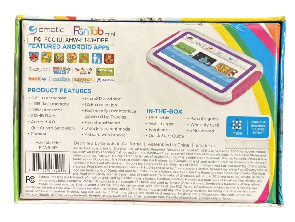 Ematic FTABMP 4GB FunTab Mini 2 Multi-Touch 4.3" Tablet for Kids (Pink) - Image 2 of 2