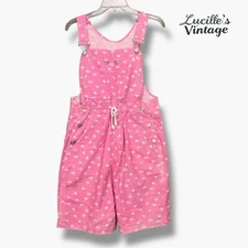 VINTAGE 90s Shortalls Womens M Pink Denim Overalls Shorts Gitano Floral Print
