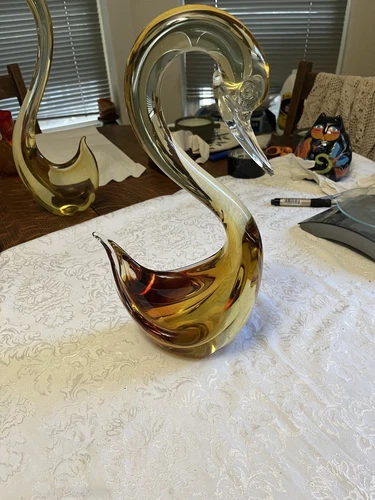 Large Vintage Murano Amber Glass Swan Figurine 7.11 Lb 15"high