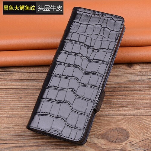 Genuine Leather Flip Case For Samsung Galaxy Z Fold 5 4 3 Alligator Grids Cover - Picture 5 of 43