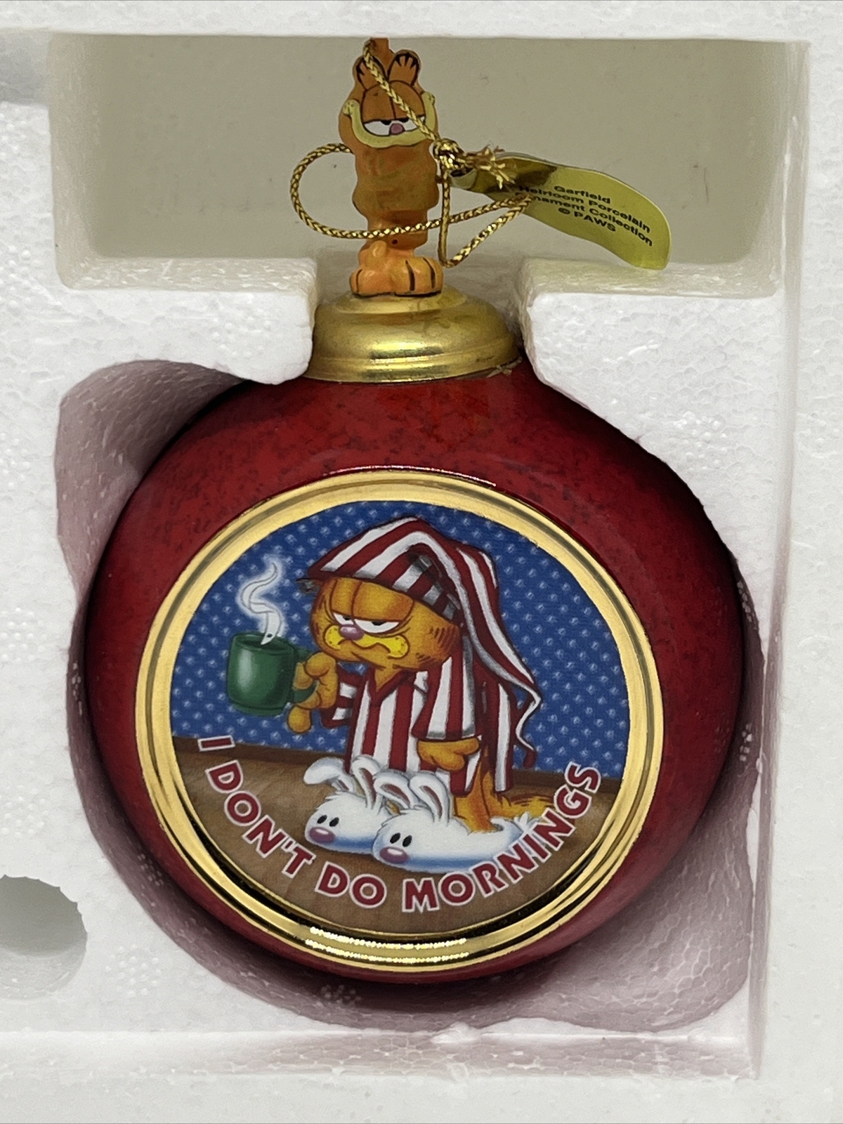 1999 Bradford Exchange Pair Of Garfield Ornaments I Don’t Do Mornings W/tags - Picture 8 of 11
