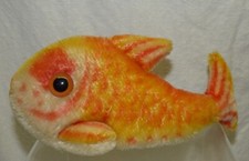 Vintage Steiff FLOSSY Mohair Goldfish Yellow Orange Striped Fish 26cm 2301/22