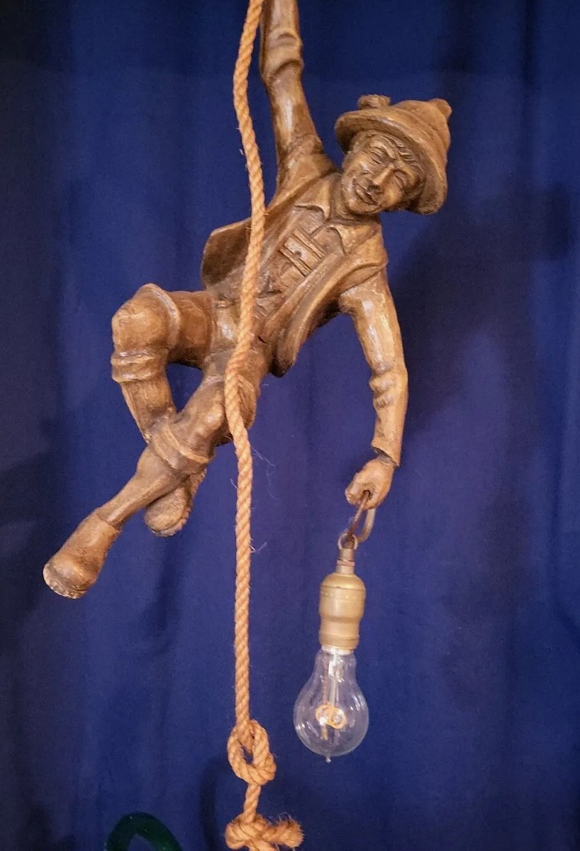 Vintage Sculptural Bavarian Swiss Mountain Climber Hanging Pendant