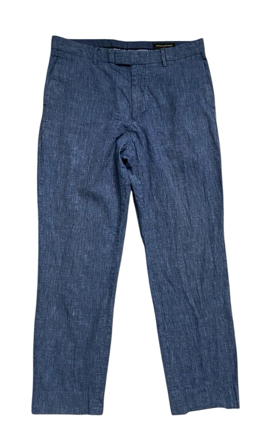 Banana Republic Linen Cotton Pants Mens 30x27 Heathered Blue Standard Fit Preppy