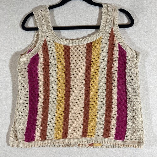 Grace + Karma Crochet Tank Top Sz L Multicolor Cottage Core Beachy Festival - Picture 5 of 8