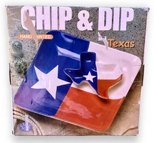 NEW Clay Art TEXAS FLAG Chip & Dip Serving Platter Set Lonestar Rare Tray
