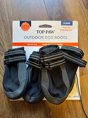 TOP PAW Outdoor Dog Boots. Size Extra Large NEW Black Shoes  Straps (4) shoes