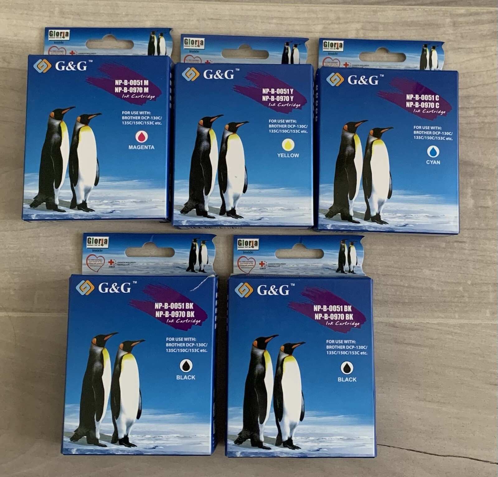 NEW (5) G&G Ink Cartridges Brother DCP130C/135C/150C/153C Black Yellow