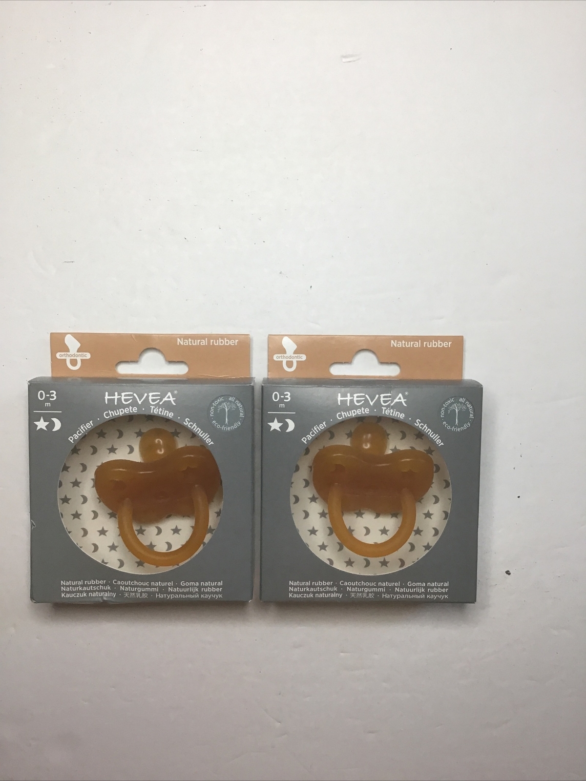 HEVEA Natural Rubber Pacifiers Cute Star And Moon New 0-3 M Lot Of 2 Packs