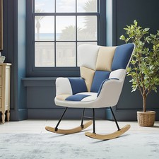 Schaukelstuhl Patchwork Metallgestell Holzsockel Skandinavischer Schaukelsessel