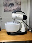 VTG White Sunbeam Mixmaster Stand Mixer 10 speed Beaters Milk Glass Bowls Tested