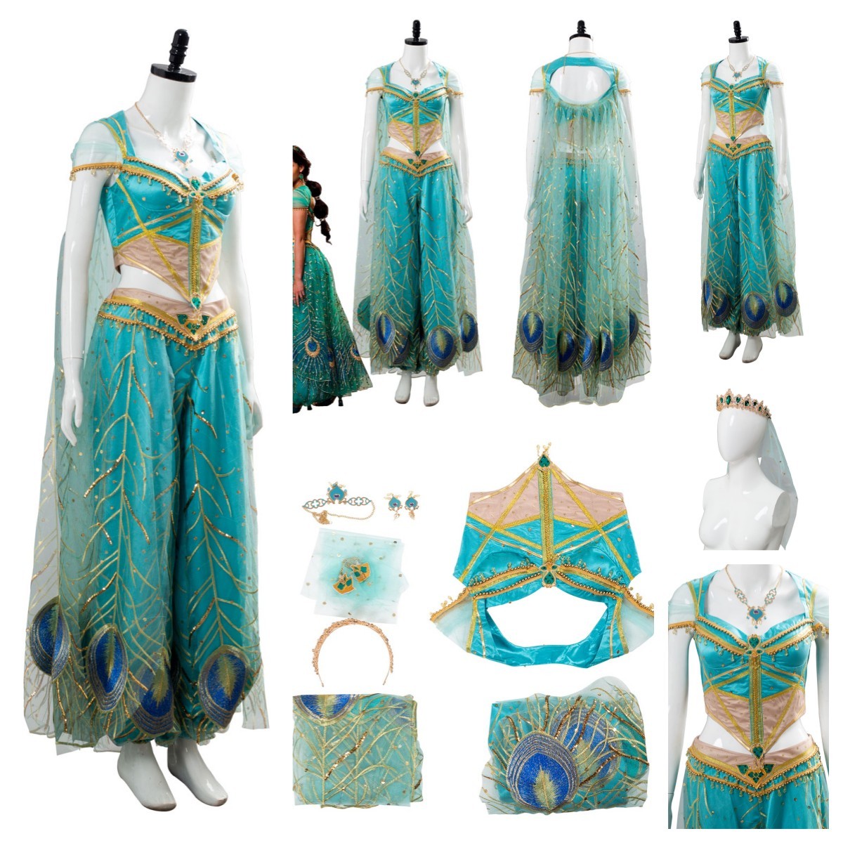 Princess Jasmine Naomi Scott Peacock Dress Halloween party