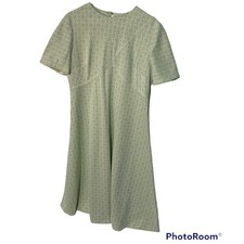 Vintage Women's Handmade Short Sleeve Fit and Flare Dress Floral Print Green 