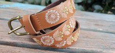 Lucky Brand Women s Size Large Floral Embroidered 100 Leather Brown Belt NWT