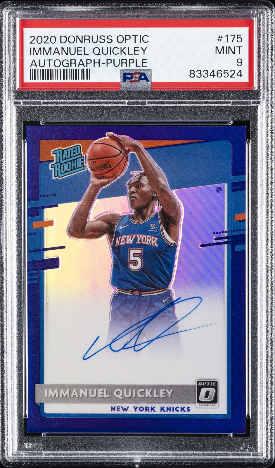 2020 PANINI DONRUSS OPTIC AUTO-PURPLE #175 IMMANUEL QUICKLEY PSA 9