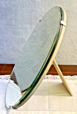 Vintage 50er Jahre ovaler Tischspiegel abgeschrägtes Glas freistehender Schminktisch