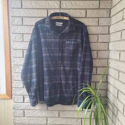 'Defacto' light-weight navy/grey plaid fleece button-up shacket men's 2XL