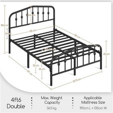 Double Metal Platform Bed Frame with Crown-inspired Design Headboard, for Home