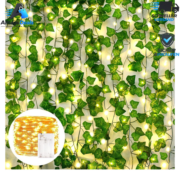 Efeu Girlande KüNstlich Mit 100 Led-Licht 200Cm HäNgend FüR Garten Hochzeit-image