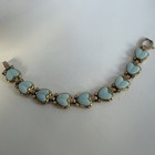 SMALL RARE VINTAGE MAZER BLUE POURED GLASS HEART CRYSTAL RHINESTONE BRACELET — photo 3