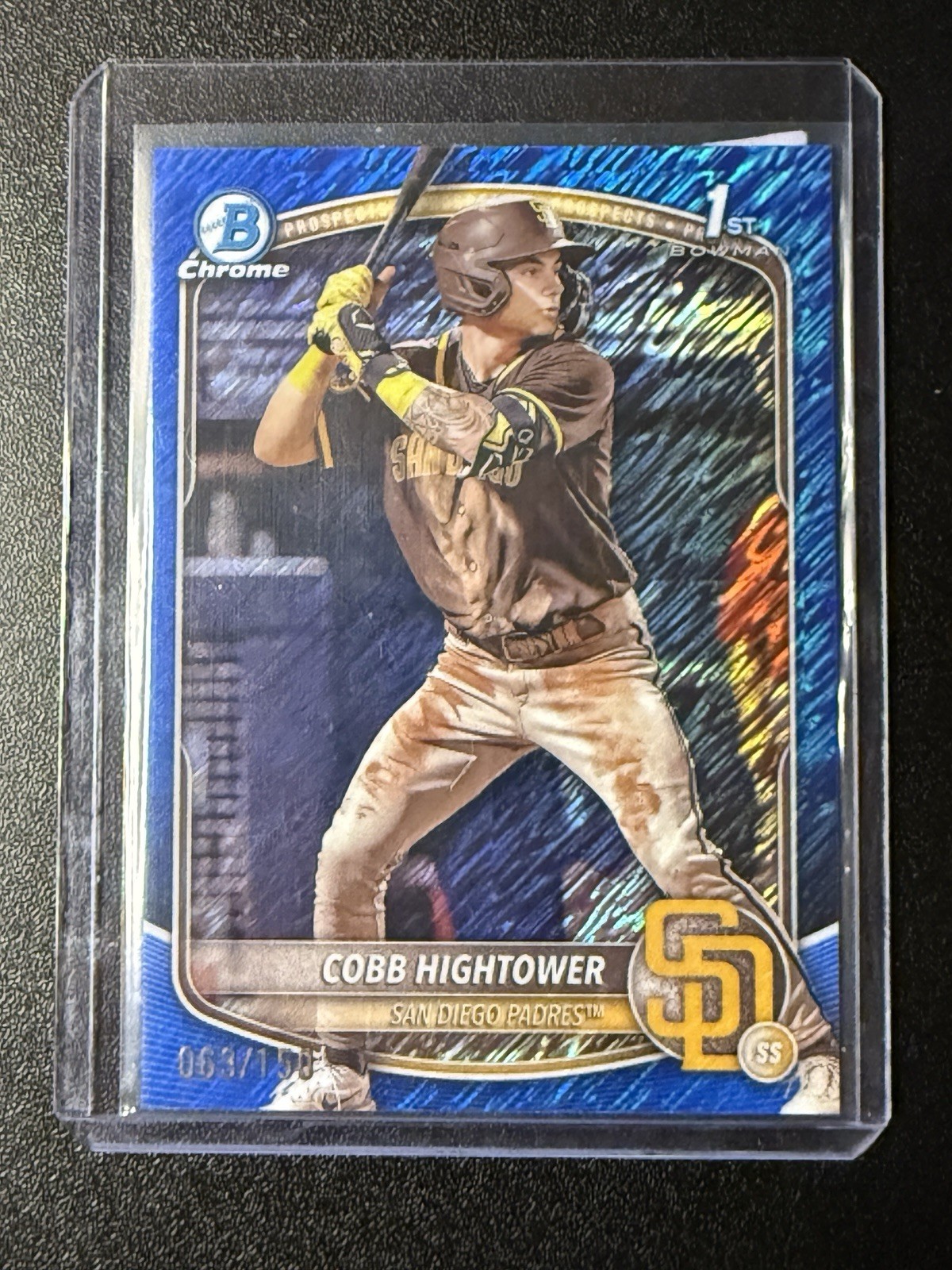 2025 Bowman  Chrome 1st Cobb Hightower Blue Shimmer Refractor 1st #/150