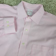 Brooks Brothers 346 Non Iron Mens 16.5-4/5 Pink White Striped Button Up LS
