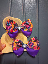 Girls Halloween Ribbon Hair Bow Set, Rhinestone Center, Witch Pumpkin Ghost