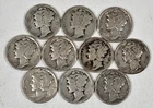 Lot of 10 Mercury Dimes 90% Silver - Various Older Dates Free Shipping