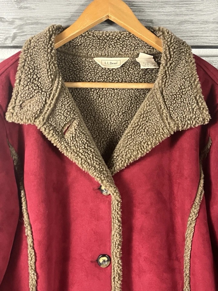 Gabardina Eddie Bauer para mujer XL roja imitación gamuza Sherpa polar forrada chaqueta Foto 2 de 4