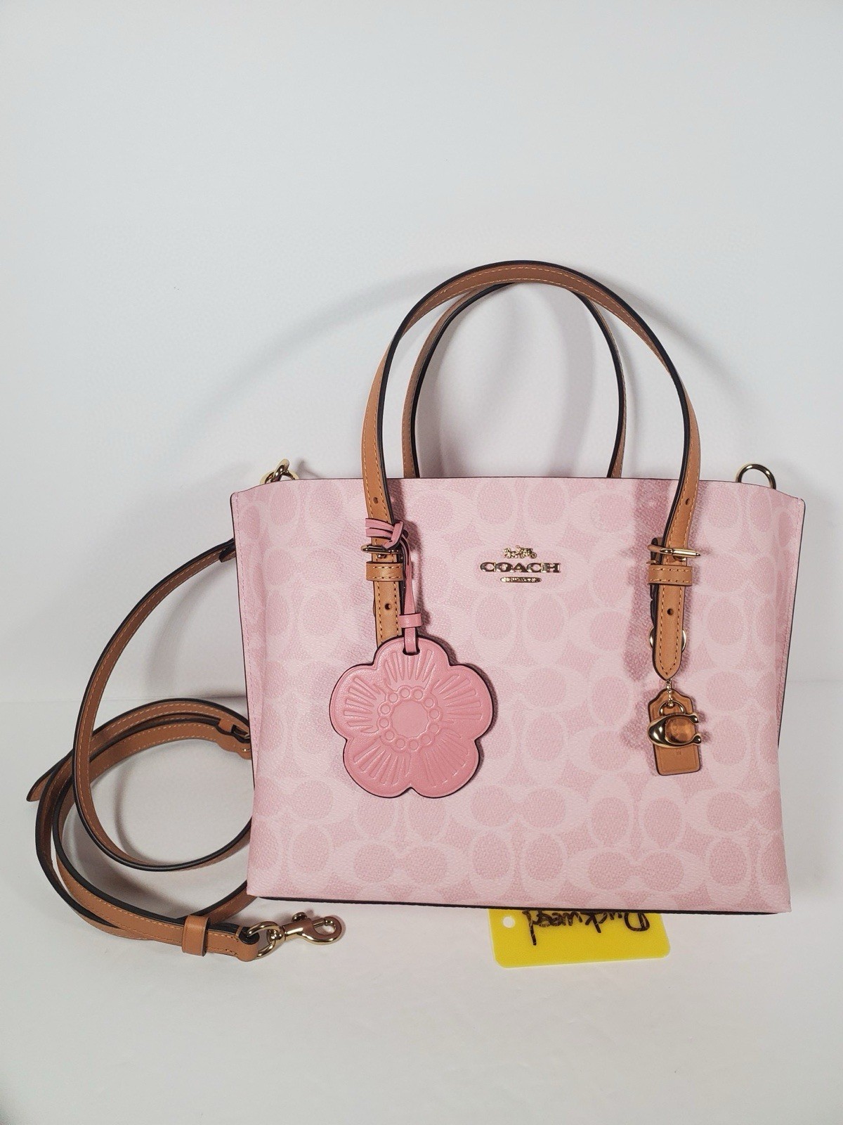 Coach Mollie Tote Bag 25 In Signature Canvas With Charms Gold/Powder Pink CER24 image 6