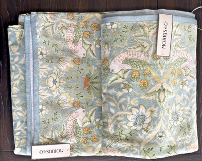 2 Pc William Morris Strawberry Thief Bird Velour Green Multi Bath Towels Set