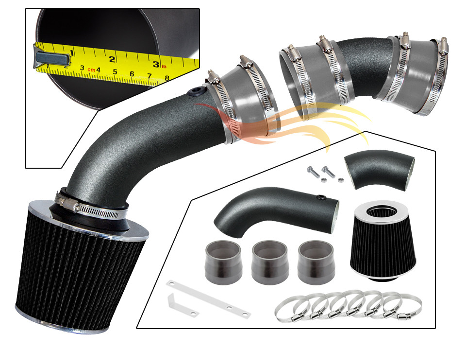 BCP RW GREY 1996-98 C/K 1500/2500 4.3L V6 5.0L/5.7L V8 Ram Air Intake Kit+Filter