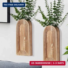Dnnnii 2 Pack Wooden Wall Vase Set - Brown Finish Modern Farmhouse Boho Wall D