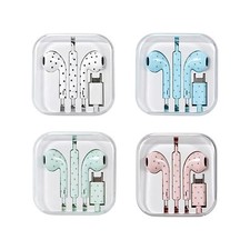 Type-C Wired Earphones Polka Stars In-Ear Headphones Microphone Built-In w/Case