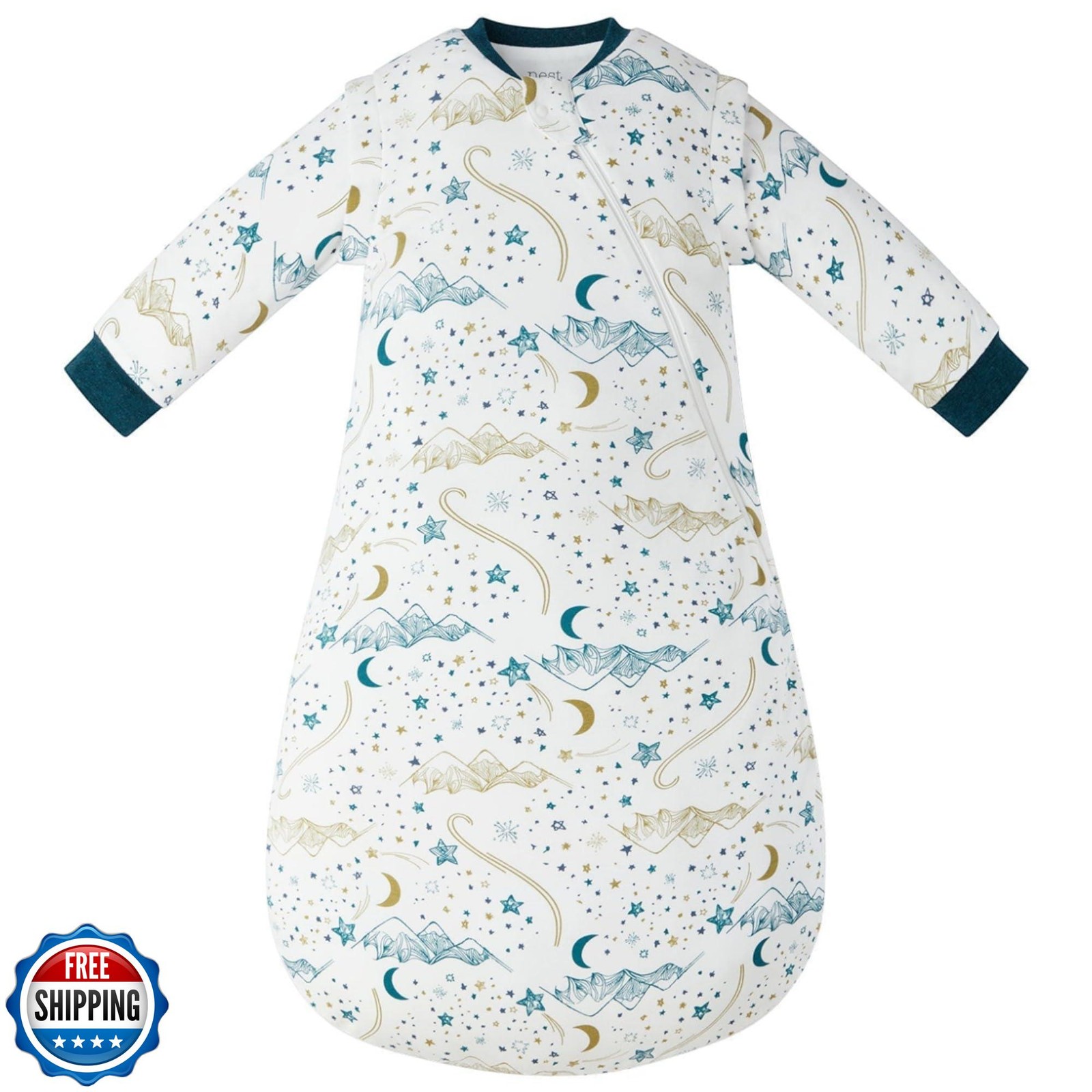 Nest Designs Organic Cotton - Removable Sleeve Sleep Bag - 1.0 TOG | Stars Wh